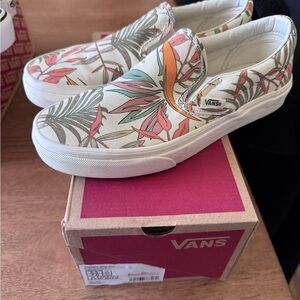 Vans Women's Floral Slip-On Shoes - Cream and Orange
